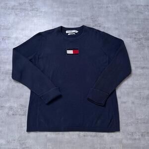 Y2K Tommy Hilfiger Embroidered Middle Logo Sweater navy blue